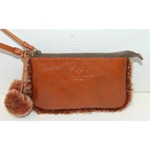 Patricia Nash Vinovo Wristlet Brown Leather Fur Trim Purse Handbag